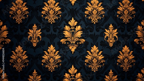 Wallpaper Mural Luxurious gold floral pattern on a deep blue background. Torontodigital.ca