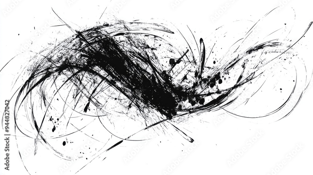 Artistic brush strokes forming grunge scribbles Chaotic lines created on a white backdrop Artistic brush strokes forming grunge scribbles Chaotic lines created on a white backdrop