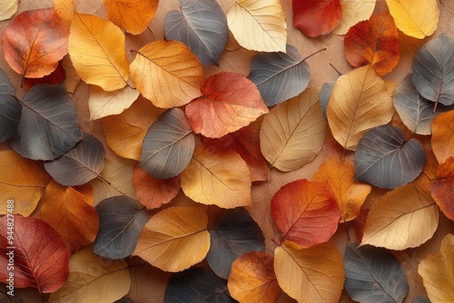 A close-up photograph of a collection of autumn leaves, showcasing their intricate veins.