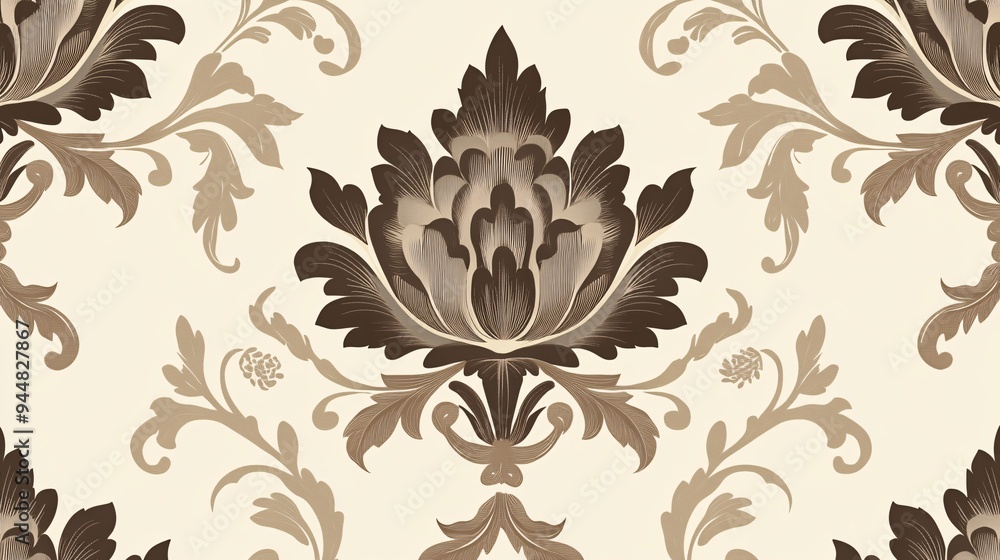 Elegant floral pattern in shades of brown and cream for sophisticated decor. Elegant floral pattern in shades of brown and cream for sophisticated decor.