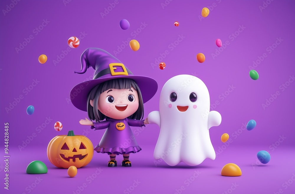 Fototapeta premium Halloween kids with pumpkin