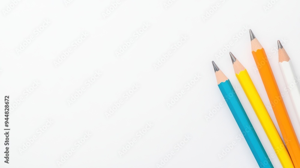 Colorful pencils arranged on a white background, perfect for artistic projects and educational materials. Colorful pencils arranged on a white background, perfect for artistic projects and educational materials.