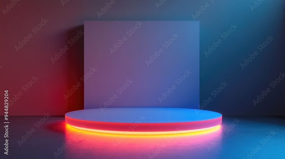 3D render of a podium featuring a luminous top designed as a background for showcasing technology products 3D render of a podium featuring a luminous top designed as a background for showcasing technology products