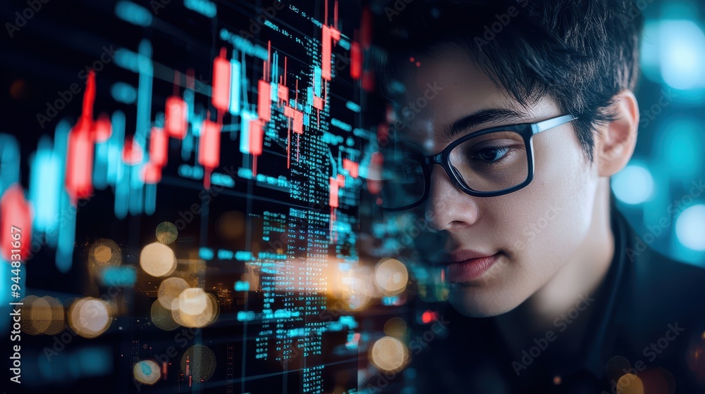 Focused Trader Analyzing Stock Market Charts and Data Focused Trader Analyzing Stock Market Charts and Data