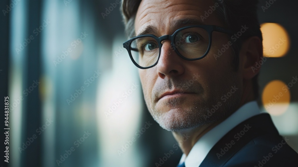 Close-up Portrait of a Man in Glasses with a Serious Expression Close-up Portrait of a Man in Glasses with a Serious Expression