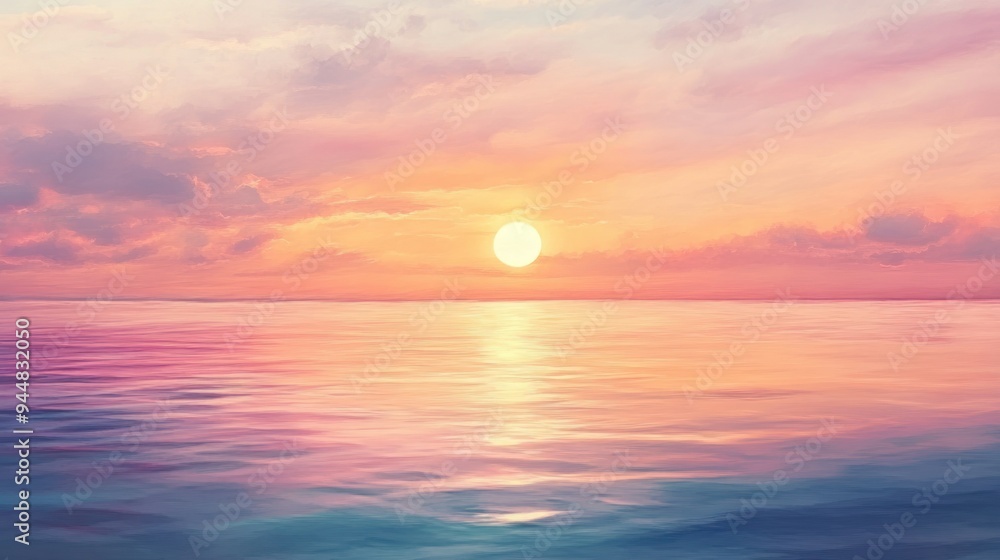 Sun Setting Over a Calm Ocean with Pink and Orange Hues Sun Setting Over a Calm Ocean with Pink and Orange Hues