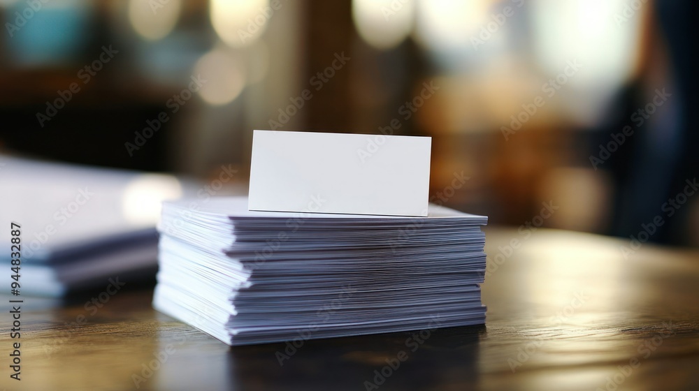Blank Business Card on a Stack of Papers Blank Business Card on a Stack of Papers