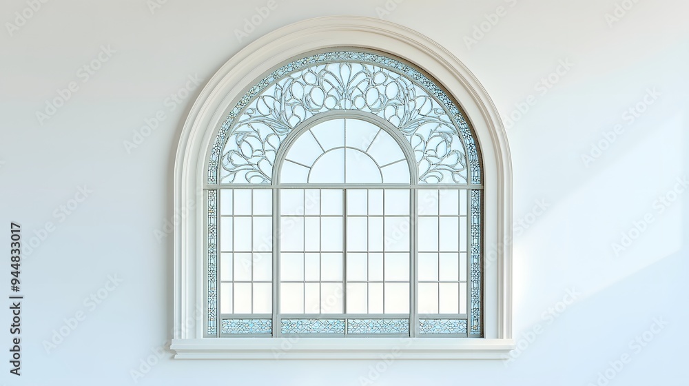 4. **A classic arched window with intricate leaded glass, displayed on a pristine white background. 4. **A classic arched window with intricate leaded glass, displayed on a pristine white background.