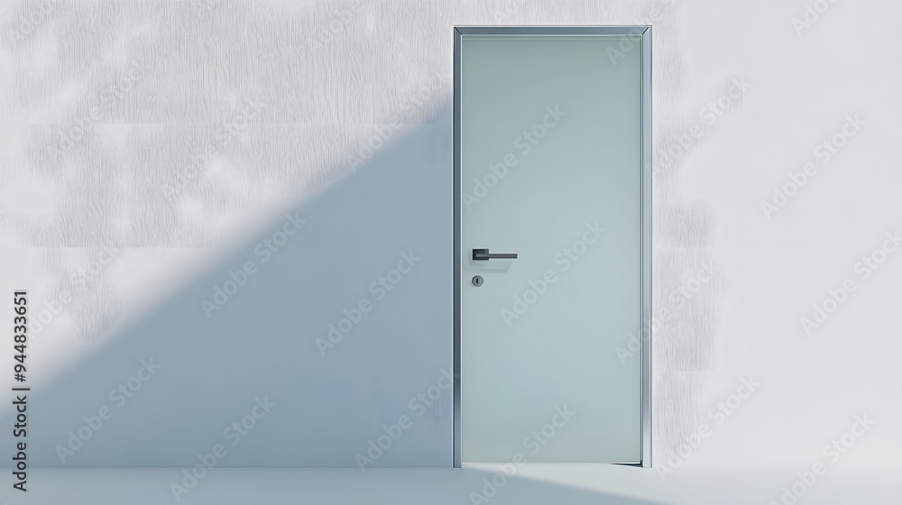 5. **A minimalist frosted glass door with a sleek handle, rendered on a pristine white background. 5. **A minimalist frosted glass door with a sleek handle, rendered on a pristine white background.