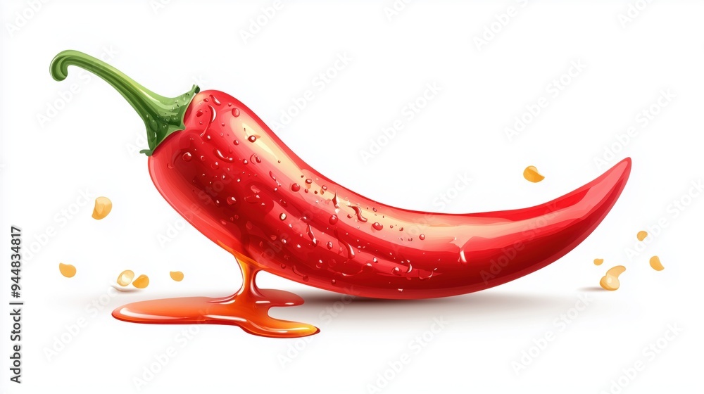 red hot chili pepper with chili sauce dripping from the chili on a white background red hot chili pepper with chili sauce dripping from the chili on a white background