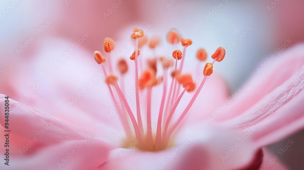 Close-up of Delicate Pink Flower Stamens and Petals Close-up of Delicate Pink Flower Stamens and Petals