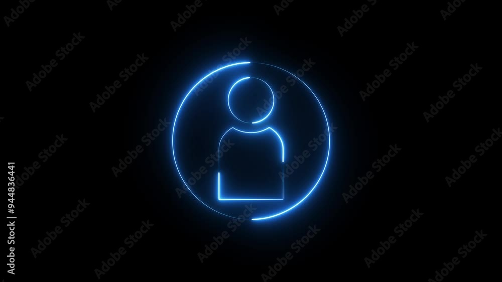Abstract neon glowing new user icon,contract icon animation on background. Abstract neon glowing new user icon,contract icon animation on background.