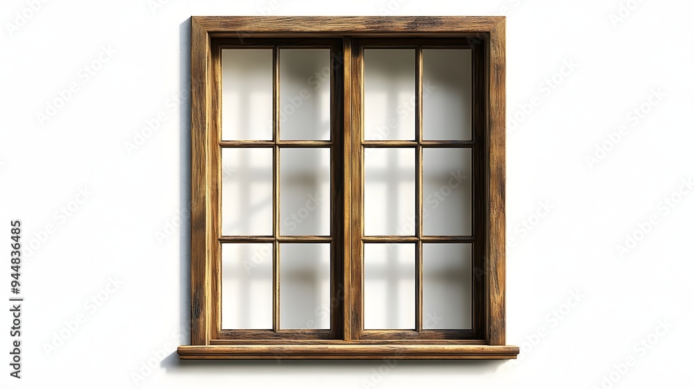 Obraz premium 12. **A traditional double-hung window with wooden sashes, displayed on a pristine white background.