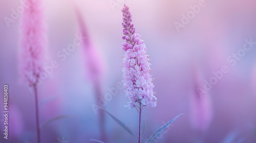 Delicate Pink Flower Blooming in a Soft, Purple Haze