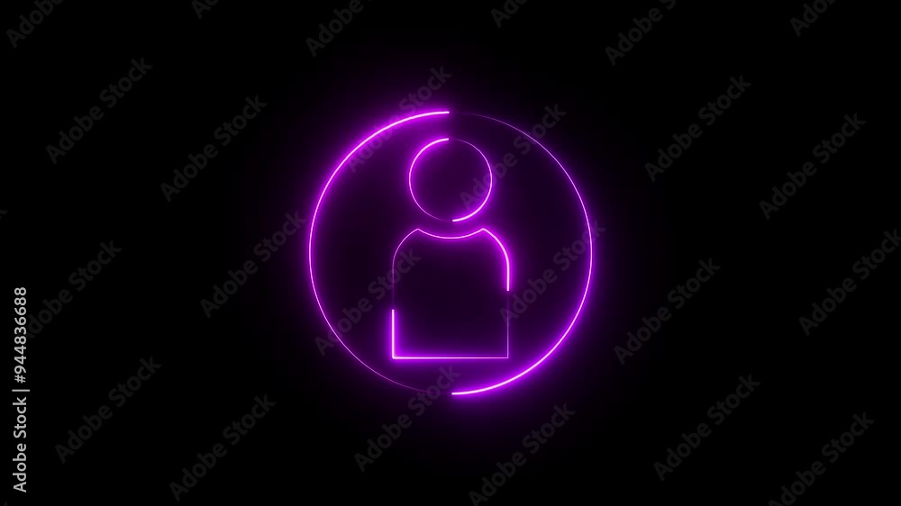 Abstract neon glowing new user icon,contract icon animation on background. Abstract neon glowing new user icon,contract icon animation on background.