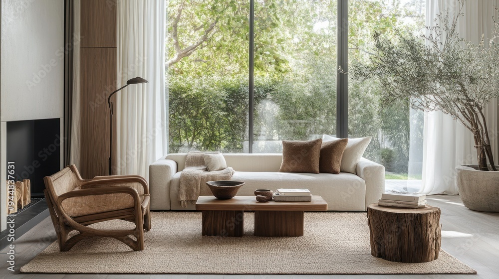 Minimalist Living Room with White Sofa and Natural Elements Minimalist Living Room with White Sofa and Natural Elements
