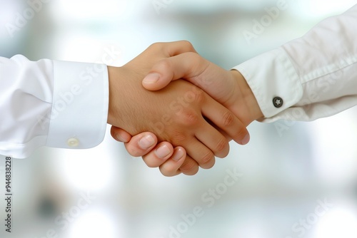 Business handshake symbolizing partnership in a corporate city