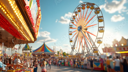 Vibrant carnival scene with a Ferris wheel colorful light