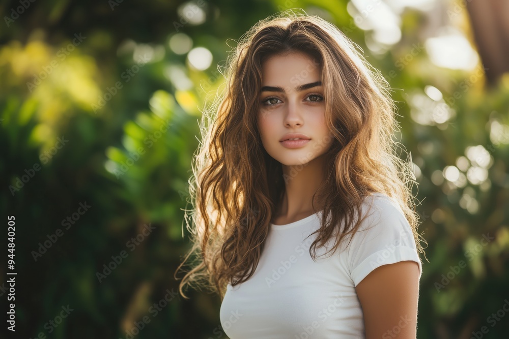Naklejka premium Woman in the white in morning