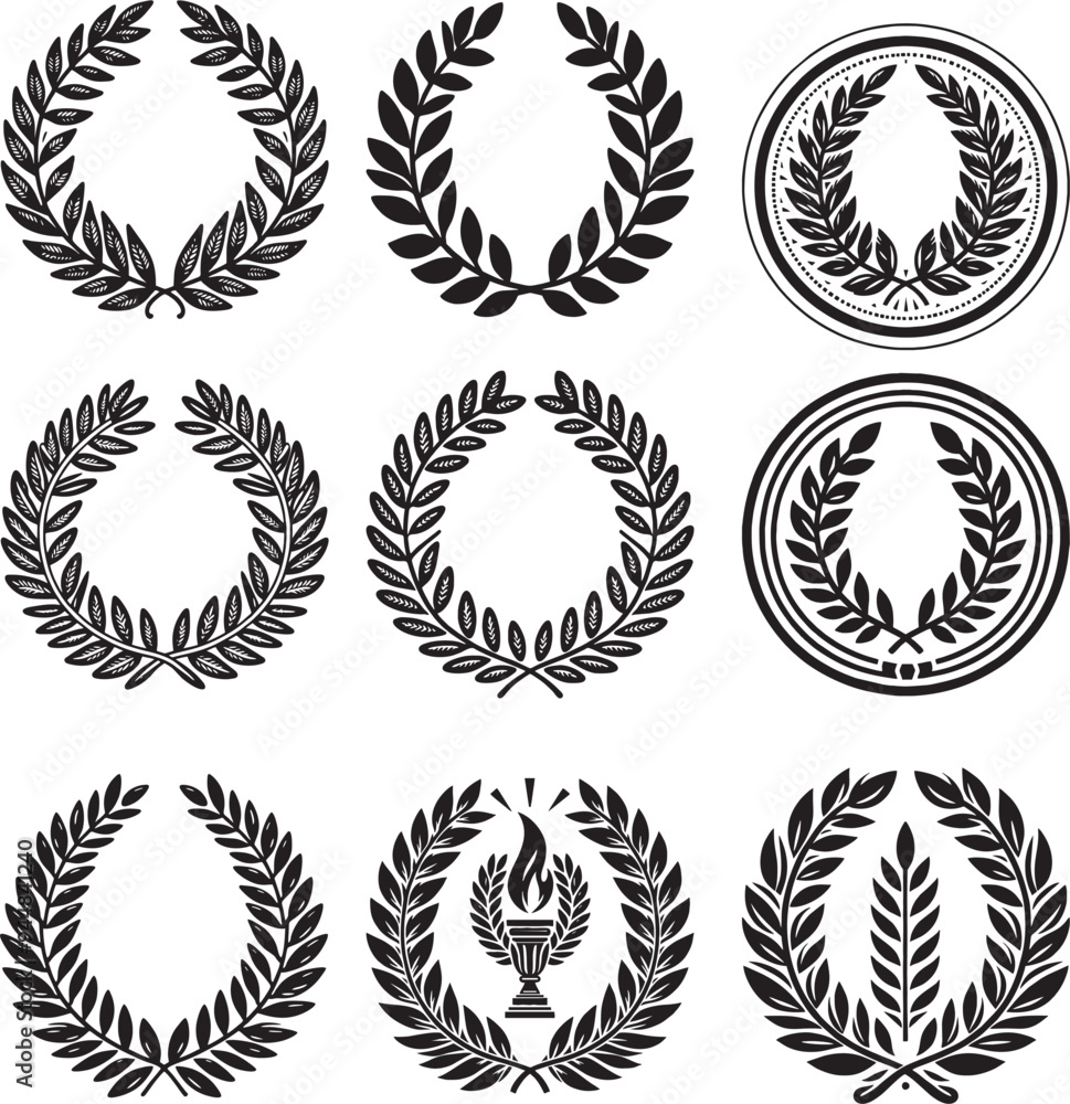 Vector lauren wreath collection black white Vector lauren wreath collection black white