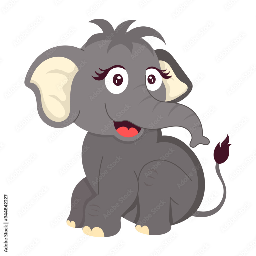 Fototapeta premium Cartoon style sticker of surprised elephant