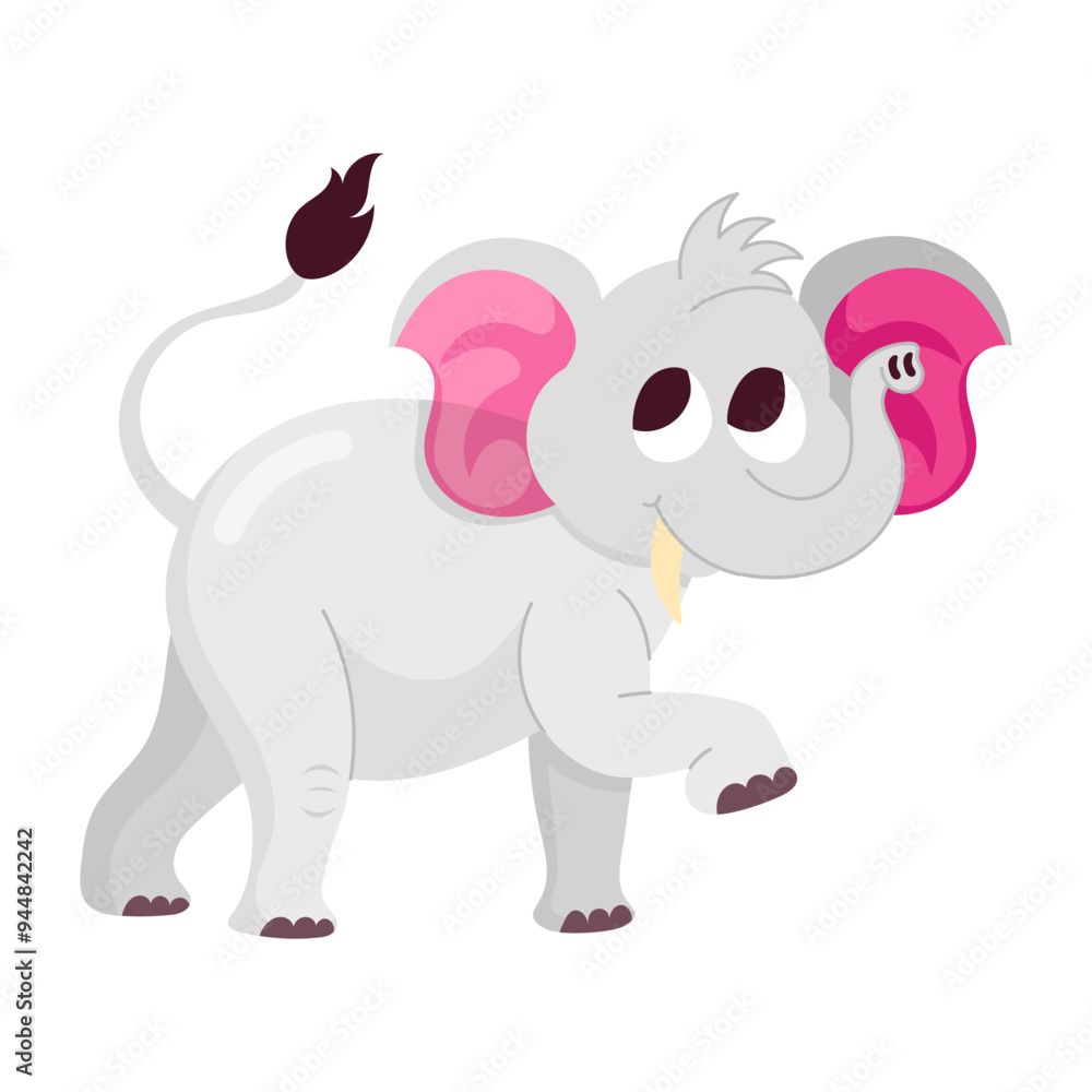 Obraz premium Cartoon style sticker of baby elephant walking