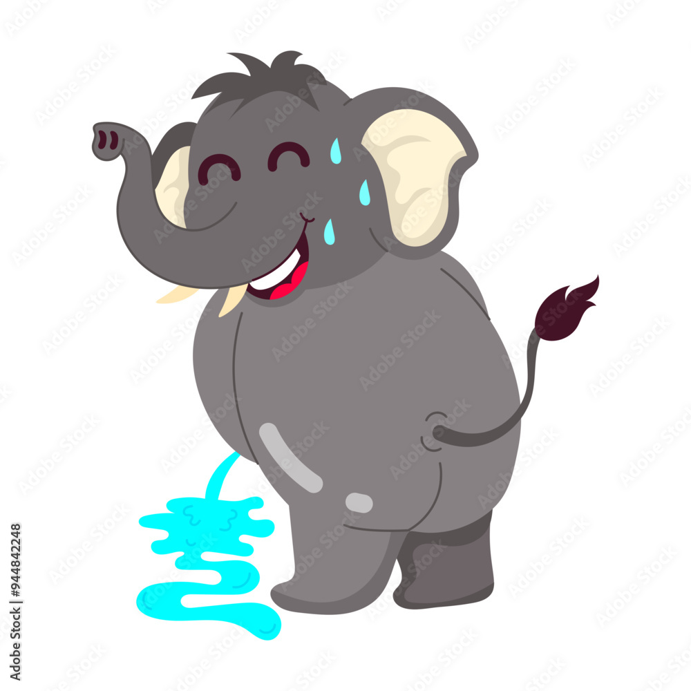 Fototapeta premium Comic style sticker of funny elephant pee