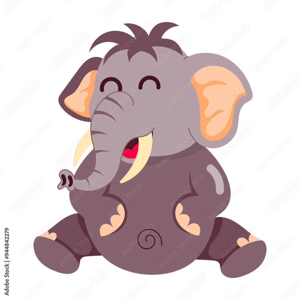Fototapeta premium Cute elephant laughing hard, flat sticker