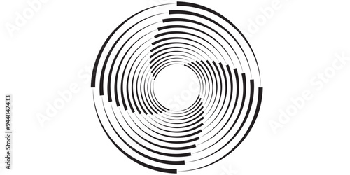Black concentric circle set. Sonar or sound wave ring collection. Dotted and linear epicentre, target, radar icon concept. Ripple radial signal or vibration elements. VECTOR ILUSTRATION