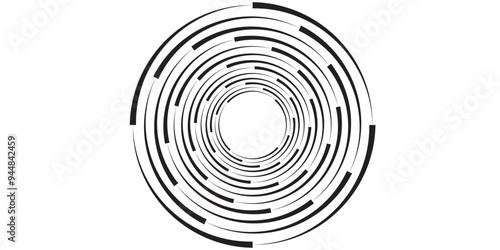 Black concentric circle set. Sonar or sound wave ring collection. Dotted and linear epicentre, target, radar icon concept. Ripple radial signal or vibration elements. VECTOR ILUSTRATION