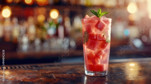 Watermelon Cocktail on a Bar Counter