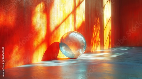 Glass Sphere in Abstract Orange and Yellow Room