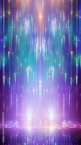 A vibrant abstract background featuring vertical streaks of colorful light in shades of blue, purple, and white, creating a dreamy and ethereal atmosphere.