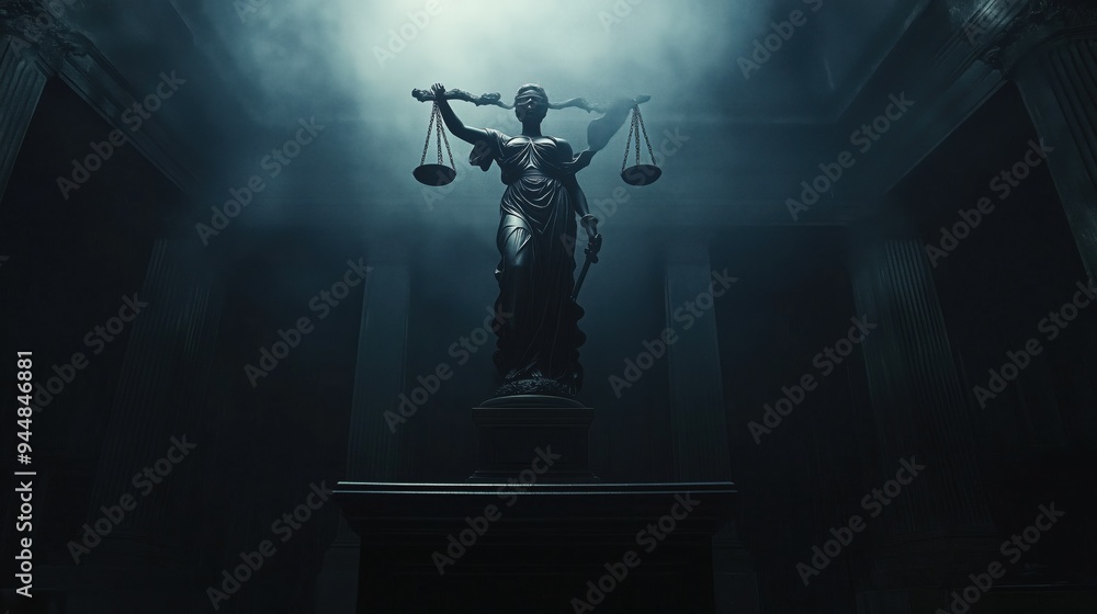 The statue of justice in dark smock background The statue of justice in dark smock background