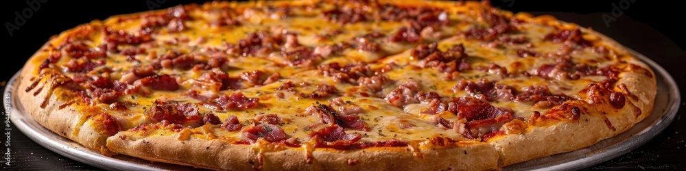 Pizza topped with sun-dried meat, creamy cheese, and cheddar. Pizza topped with sun-dried meat, creamy cheese, and cheddar.