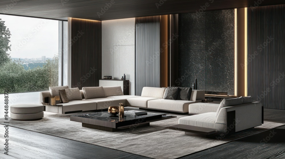 Modern Living Room with Sectional Sofa and Marble Coffee Table Modern Living Room with Sectional Sofa and Marble Coffee Table