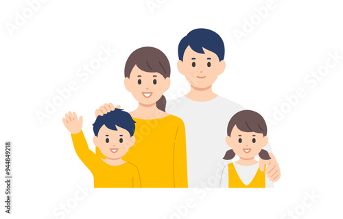 笑顔の子育て世帯･家族の上半身セット【人物ベクターイラスト素材】