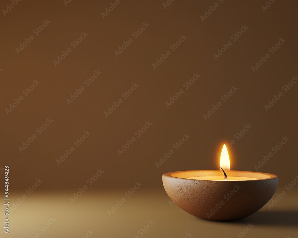 A single lit candle placed in a simple wooden holder, glowing warmly against a dark brown background, creating a peaceful ambiance. A single lit candle placed in a simple wooden holder, glowing warmly against a dark brown background, creating a peaceful ambiance.