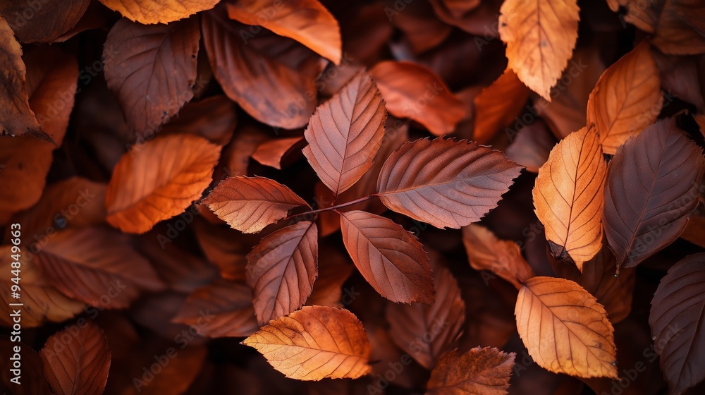 Vivid autumn leaves in shades of orange and brown blanket the forest floor during a sunny afternoon in early fall Vivid autumn leaves in shades of orange and brown blanket the forest floor during a sunny afternoon in early fall
