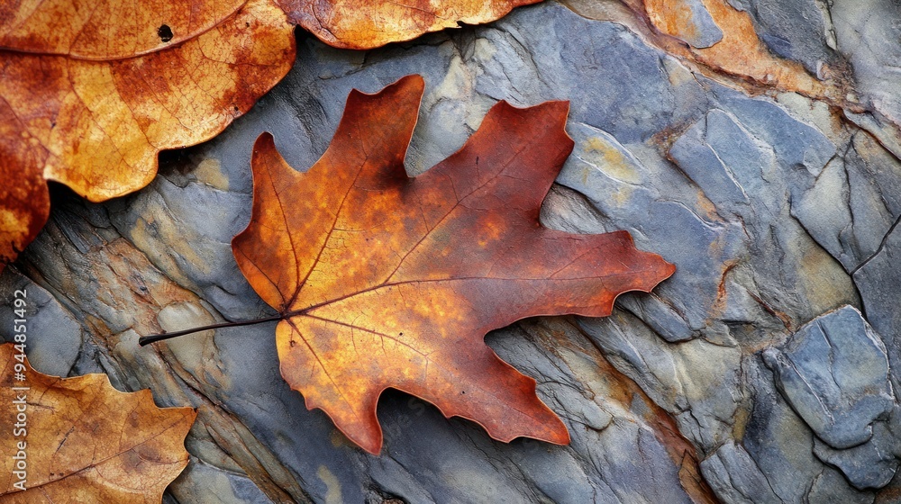 Dried Autumn Leaf on a Grey Stone Background Dried Autumn Leaf on a Grey Stone Background