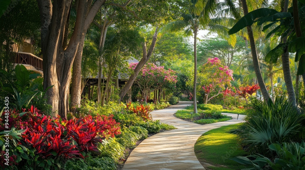 Stone Path Winding Through a Lush Tropical Garden Stone Path Winding Through a Lush Tropical Garden