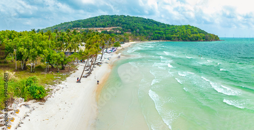 Aerial view of Phu Quoc Island Coastal Scenery (Khem Beach), Vietnam. Emerald Bay, a Popular Tourism Destination for Summer Vacation in Southeast Asia, with Tropical Climate and Beautiful Landscape. photo