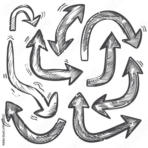 Hand-drawn black arrows pointing in various directions on a white background.