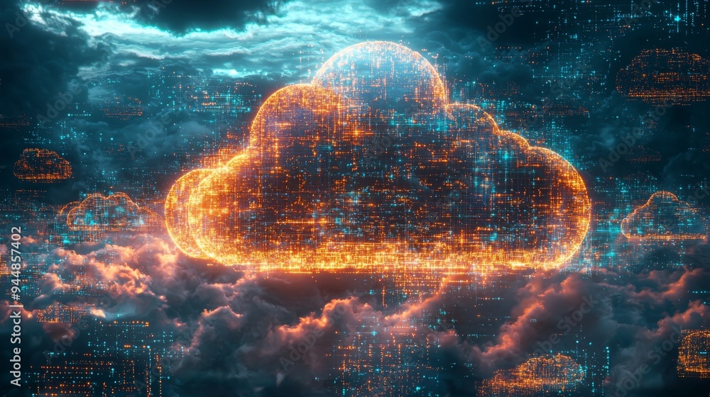 Cloud data architecture, multi-layered networks with encrypted data nodes, seamlessly connected through advanced digital pathways Cloud data architecture, multi-layered networks with encrypted data nodes, seamlessly connected through advanced digital pathways