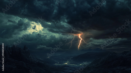 Lighting in night sky and clouds