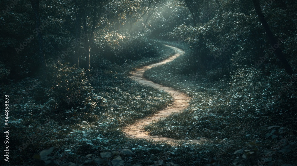 Obraz premium Serpentine Path Through a Sun-Dappled Forest