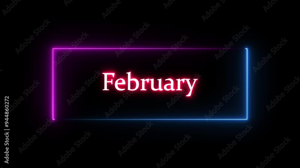 February text icon animation with neon glowing 4k video. February color white and red, February text icon animation with neon glowing 4k video. February color white and red,