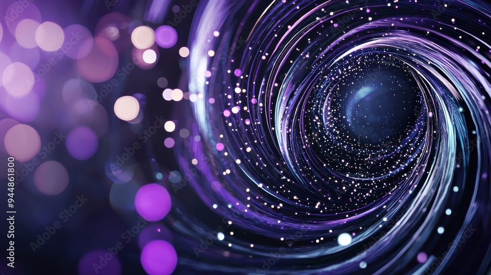 Obraz premium A mesmerizing swirl of purple light and sparkling particles, creating an ethereal vortex in a cosmic space setting.