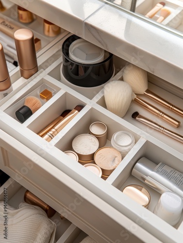 Organized Beauty: Neat Makeup and Skincare Drawer for Bathroom Storage Solutions photo