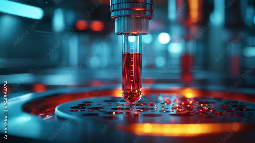 Macro view of a vial of blood being placed in a centrifuge Macro view of a vial of blood being placed in a centrifuge